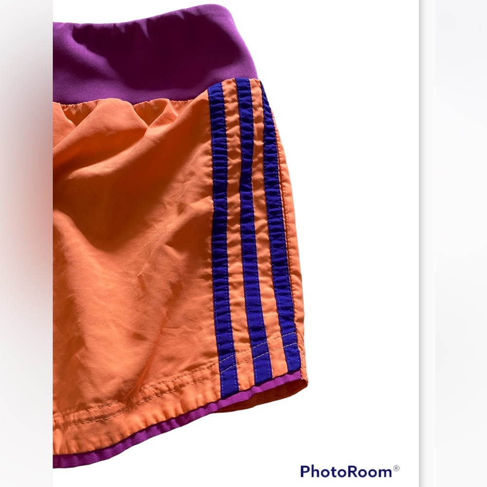 ADIDAS Orange & Purple Striped Lined Workout Running Athletic Shorts - Picture 4 of 9